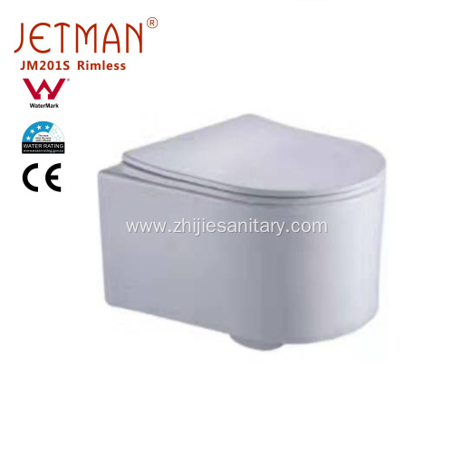 wall hung toilet with soft closing seat cover